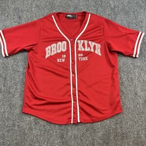 Retro Fox Brooklyn Baseball Jersey Shirt Red Button Up Men’s Size L